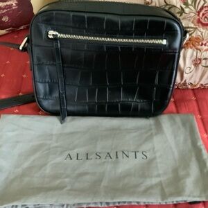 All Saints Black Croc-embossed crossbody Bag